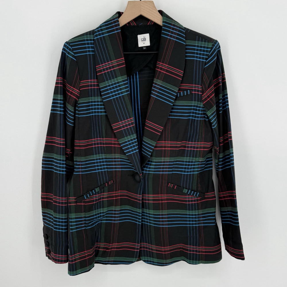 CAbi Blazer Plaid One Button Lapel Jacket Sz M Classic Preppy Academia 3850